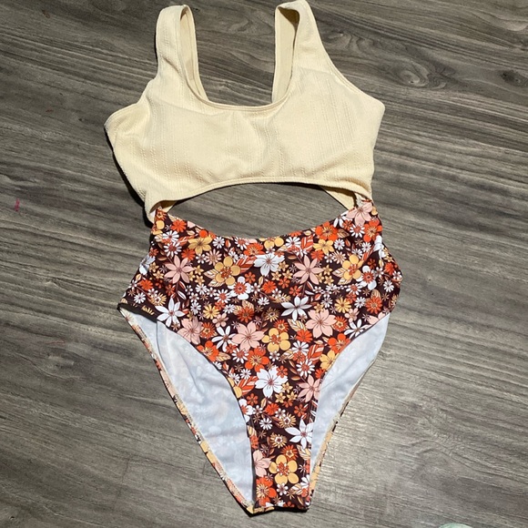 WDIRARA Floral Print Sleeveless One Piece Swimsuit Square Neck Monokini Size L - Picture 1 of 6